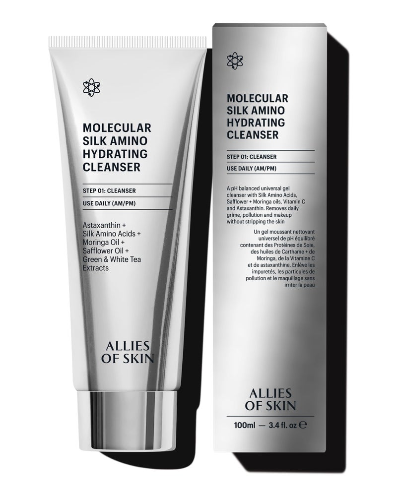 Allies of Skin Molecular Silk Amino Hydrating Cleanser: Hyaluronic Acid, Ceramides, Safflower & Moringa Oils. Nourishes, Conditions & Repairs 100 ml/2.4 oz - Image 1