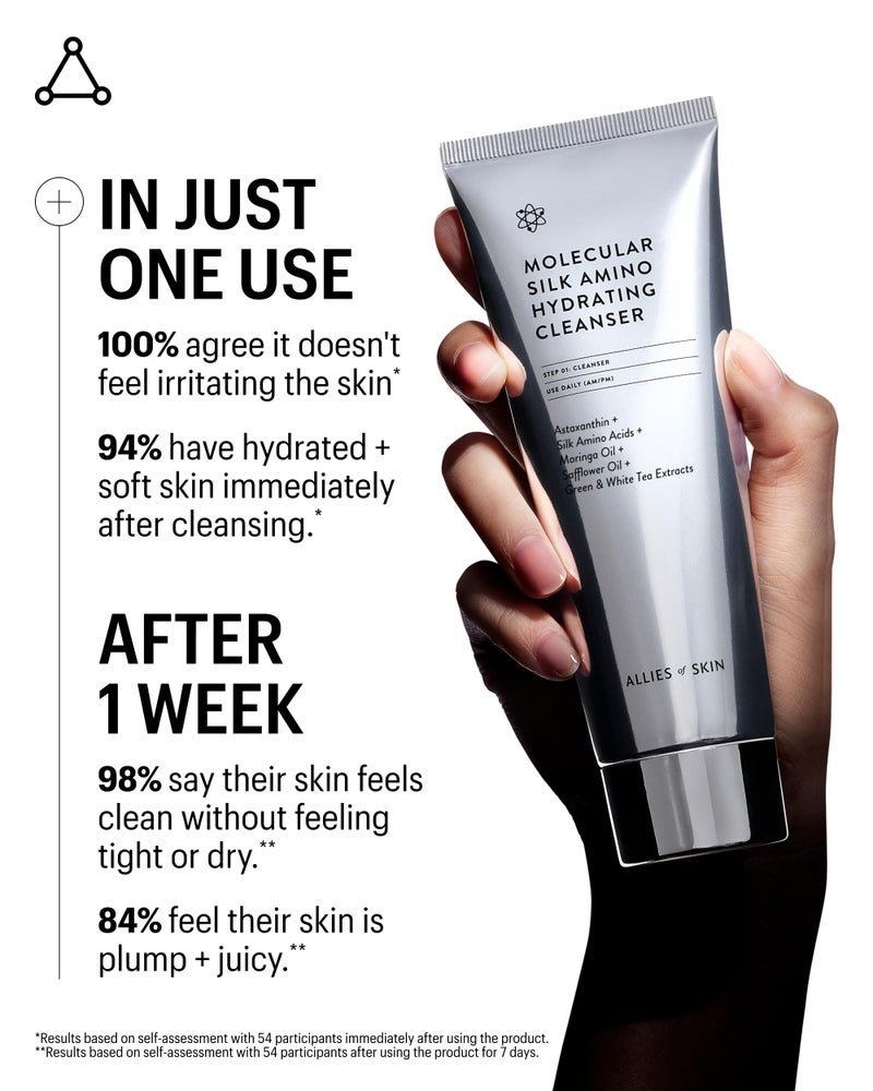 Allies of Skin Molecular Silk Amino Hydrating Cleanser: Hyaluronic Acid, Ceramides, Safflower & Moringa Oils. Nourishes, Conditions & Repairs 100 ml/2.4 oz - Image 3