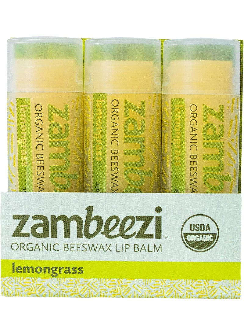 Zambeezi Organic Fair Trade Beeswax Lip Balm  Lemongrass 3 Pack  Ethically Sourced 