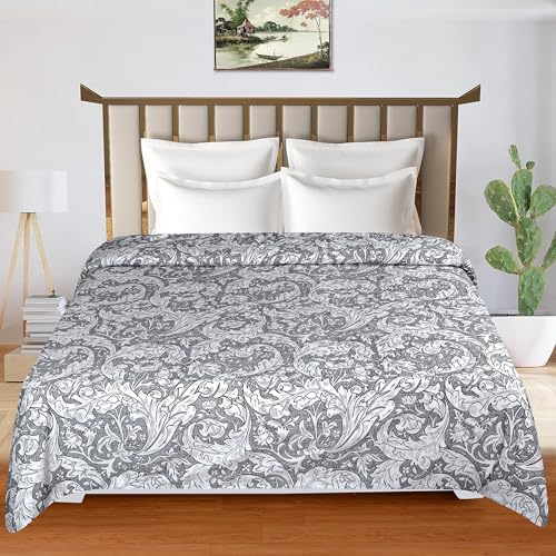 la' amour Super Premium Quilt Cover Double Bed with Zipper Blanket Cover/rajai Cover/Comforter Cover/Duvet Cover King Size Soft Cotton Breathable Skin Friendly Stuff 90x100 Inches, Color- Grey White - Image 3