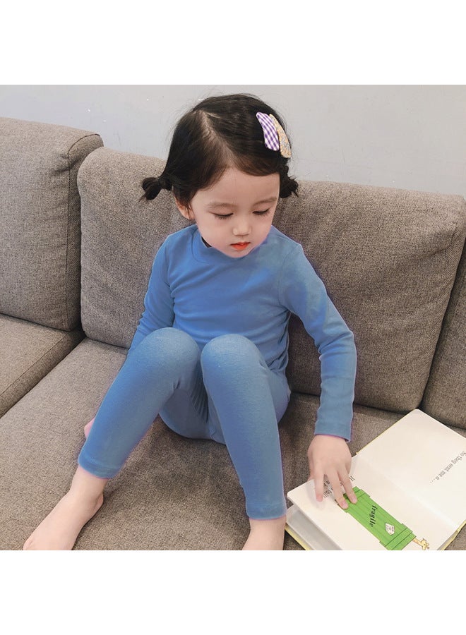 Class A Boys' Mid-collar Pajamas Suit Autumn And Winter Children's Long Sleeve Thick Solid Color Children Girls' Brushed Home