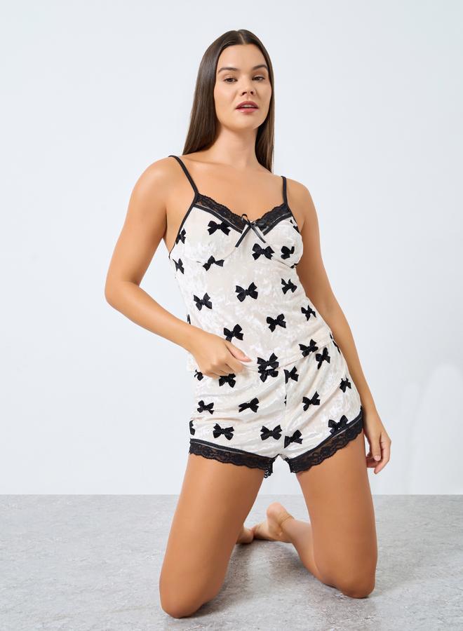 A set of shorts and a camisole with lace details