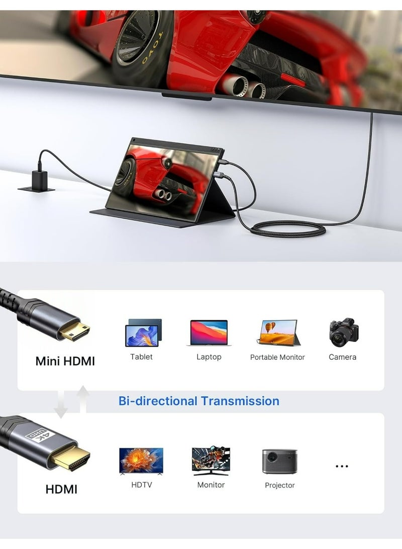 Flyview Mini HDMI to HDMI Cable 1.8M, [Aluminum Shell, Braided] High Speed 4K 60Hz HDMI 2.0 Cord, Compatible with Camera, Camcorder, Tablet and Graphics/Video Card, Laptop, Raspberry Pi Zero W -Grey - Image 5