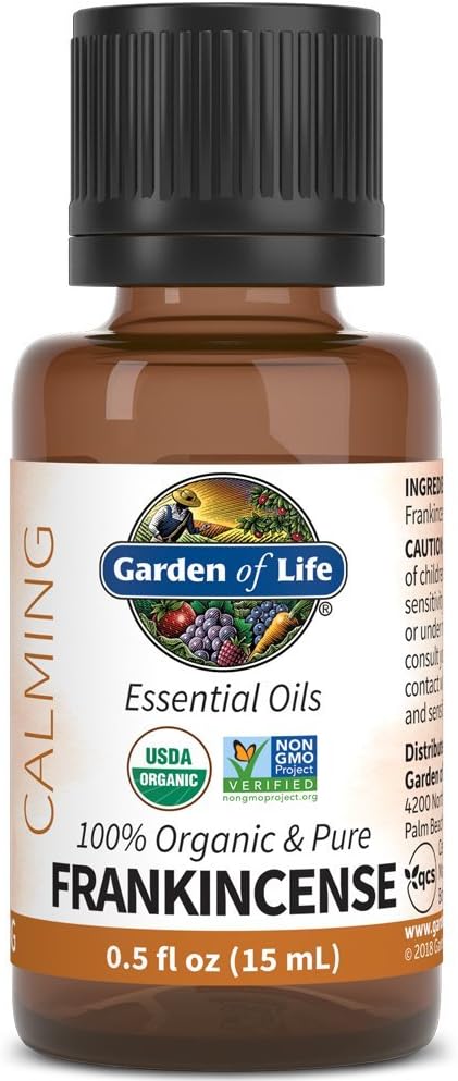 Garden of Life Garden of Life Essential Oil, Frankincense 0.5 fl oz (15 mL), USDA Organic & Pure, Clean, Undiluted & Non-GMO - for Diffuser, Aromatherapy, Meditation, Skincare - Calming, Uplifting, Soothing 