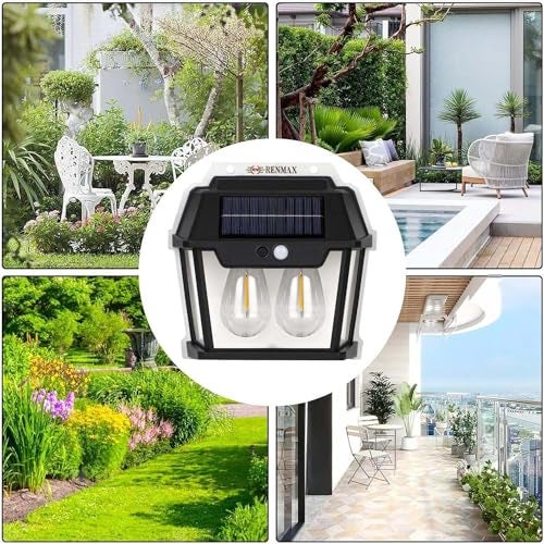 RENMAX Solar Powered Outdoor Waterproof LED Wall Light with Motion Sensor ABS Plastic (Dual LED Bulb) - Image 4
