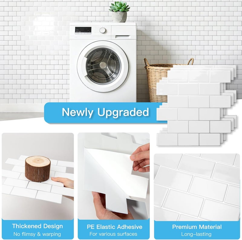 Art3d Peel and Stick White with Silver Grout Wall Tiles – 10-Pack of 12 x12 Thickened Design Backsplash, Self-Adhesive Tile for Kitchen & Bathroom Decor - Image 5