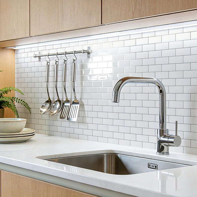 Art3d Peel and Stick White with Silver Grout Wall Tiles – 10-Pack of 12 x12 Thickened Design Backsplash, Self-Adhesive Tile for Kitchen & Bathroom Decor - Image 2