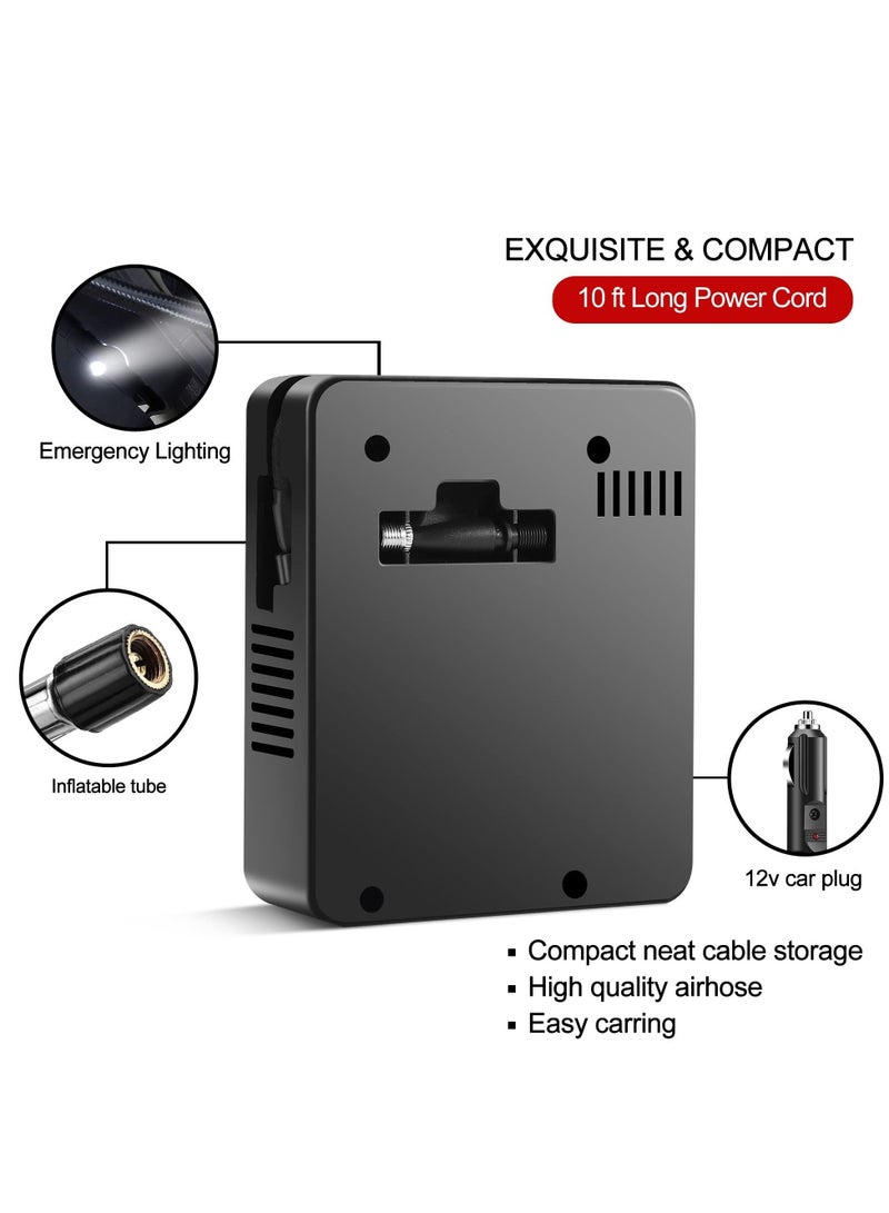 SYOSI Air Compressor Tire Inflator - Portable DC 12V 100PSI Auto Air Pump - Classic Pressure Gauge and Emergency LED Light - Car Tire, Bicycle, Basketball and Other Inflatables - Image 2