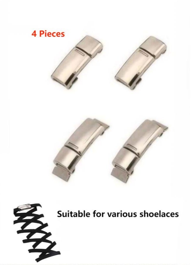 4 Pieces Shoelaces Buckle Lock Metal Quick Easy Shoelace No Tie BuckLe Switch Logo for Kids Adults Shoe Strings - Image 1