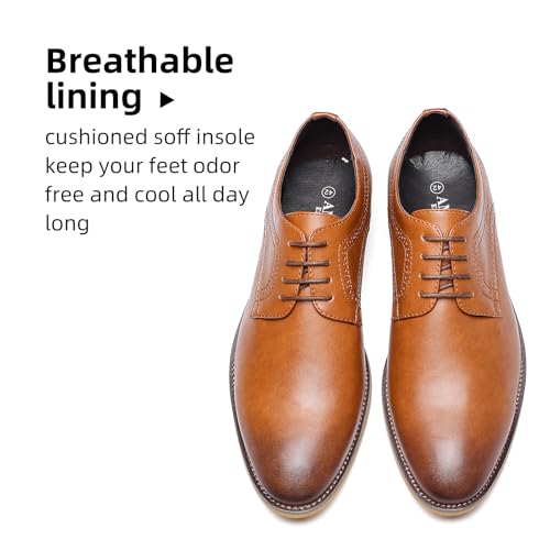 AMAPO Men's Oxford Formal Dress Shoes Comfortable Classic Business Lace Up Derby Plain Toe(A20712-BRN-43) - Image 3