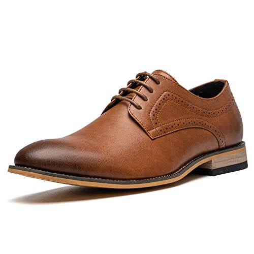 AMAPO Men's Oxford Formal Dress Shoes Comfortable Classic Business Lace Up Derby Plain Toe(A20712-BRN-43) - Image 1