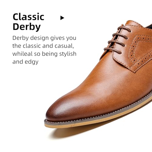 AMAPO Men's Oxford Formal Dress Shoes Comfortable Classic Business Lace Up Derby Plain Toe(A20712-BRN-43) - Image 2