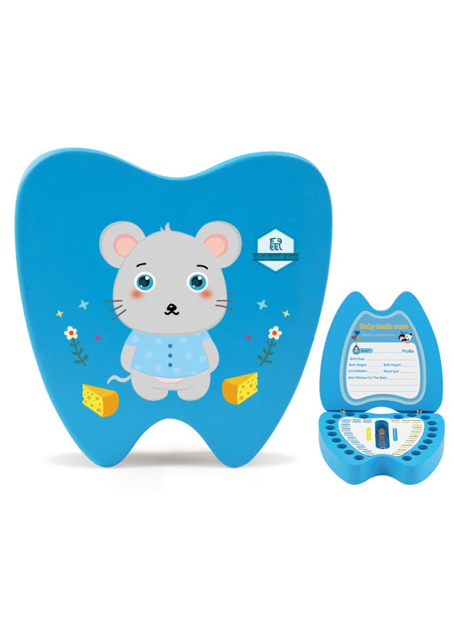 English Version Wooden Children's Deciduous Teeth Storage Box Baby's Teeth Changing Storage Box Teeth Dropping Memorial Collection Creative Home-Color:Blue Zodiac Mouse (English Version)  - Image 1