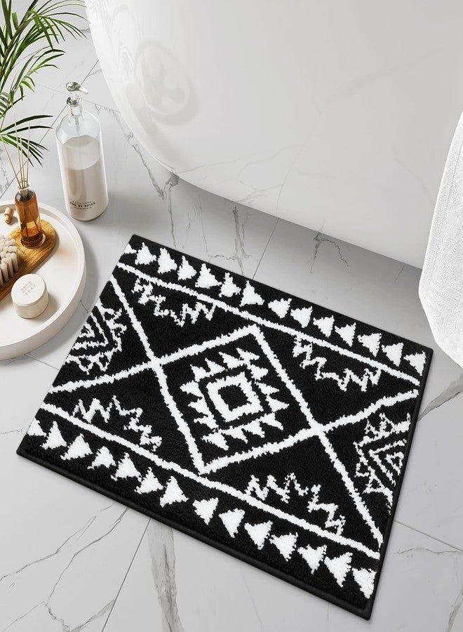 Uphome Boho Bathroom Rugs Black Tribal Bath Mat Western Non-Slip Absorbent Bath Rug Plush Soft Farmhouse Geometric Bathroom Floor Mat for Shower Toilet Tub, 18x26 inch - Image 1