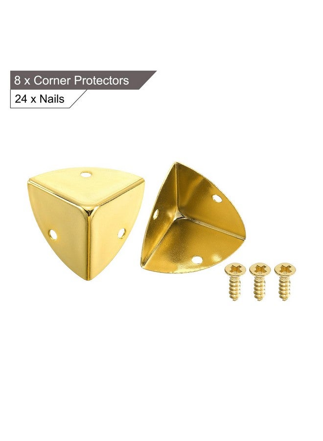 uxcell 8 قطع غطاء زاوية صندوق زخرفي، 28 مم حارس حافة معدني، واقي زوايا الأثاث مع براغي، ذهبي - Image 3