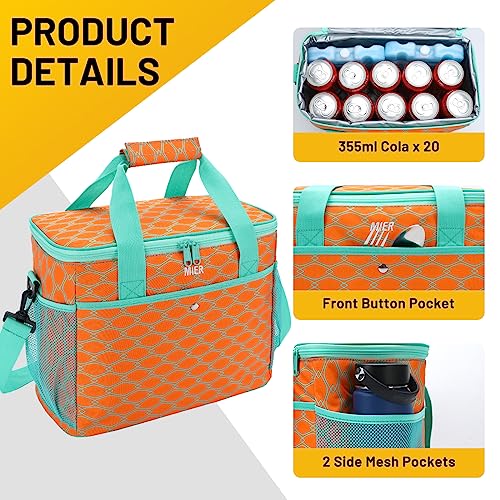 MIER 18L Large Soft Cooler Insulated Picnic Bag for Grocery, Camping, Car, Bright Orange Color - Image 2