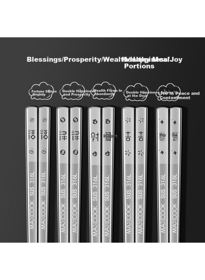 MAX COOK Maxcook 316l Stainless Steel Chopsticks 10 Pairs Set With Divided Meal Square Chopsticks Colorful Chopsticks Household Creative Tableware Set Mck3826 - Image 5