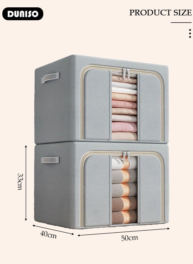 DUNISO 3 Packs Clothes Storage Box, Oxford Cloth Large Capacity Closet Storage Organizer, Foldable Steel Frame Storage Box with Clear Window and Portable Handle,Waterproof Storage Bins for Bedding, Blankets, Pillows, Toys, Books,Clothes - Image 4