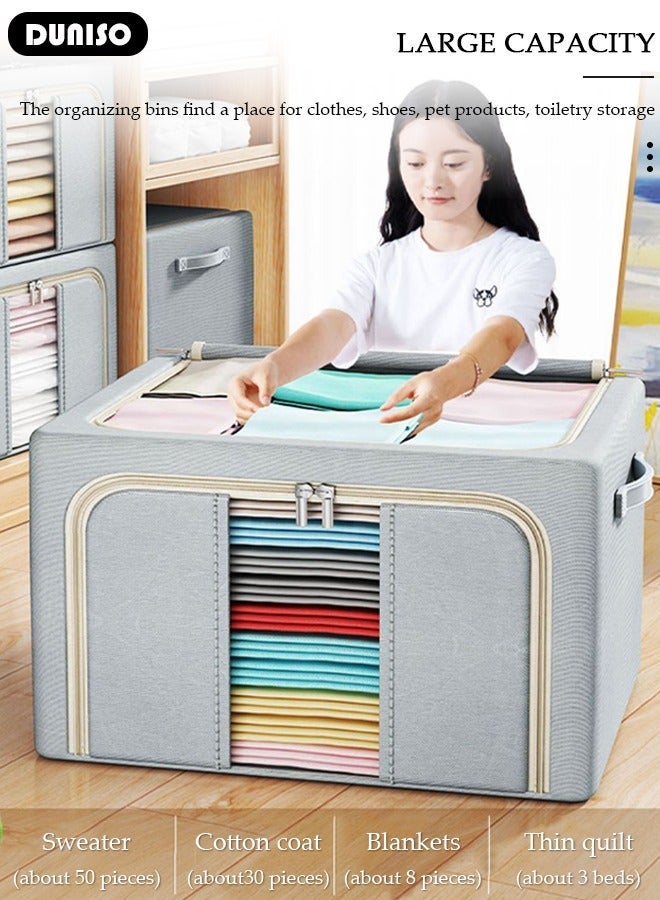DUNISO 3 Packs Clothes Storage Box, Oxford Cloth Large Capacity Closet Storage Organizer, Foldable Steel Frame Storage Box with Clear Window and Portable Handle,Waterproof Storage Bins for Bedding, Blankets, Pillows, Toys, Books,Clothes - Image 5
