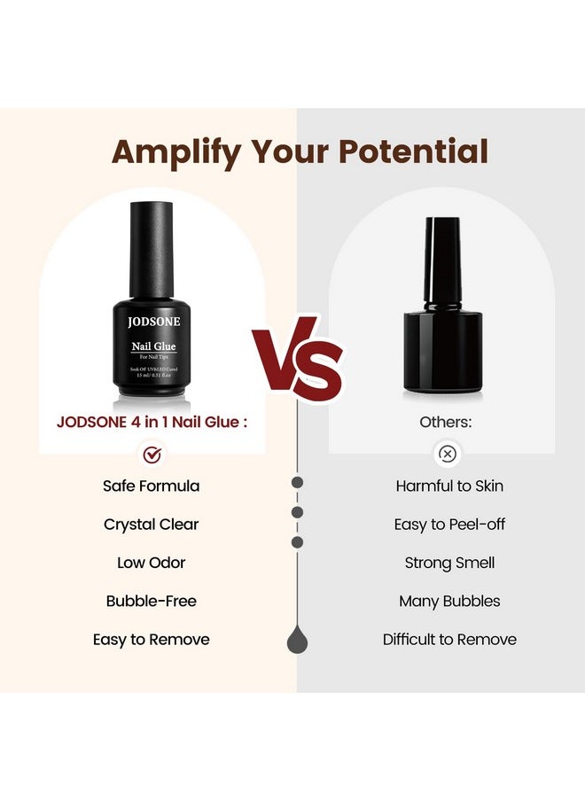 JODSONE - JODSONE 15ml Nail Glue Gel 5 in 1 for Nail Tips Long Lasting Extension Glue for Clear Nail Tips and Clear Press on Nails, Nail Repair Treatment, Salon Art DIY at Home Need U V Light Cured - Image 1