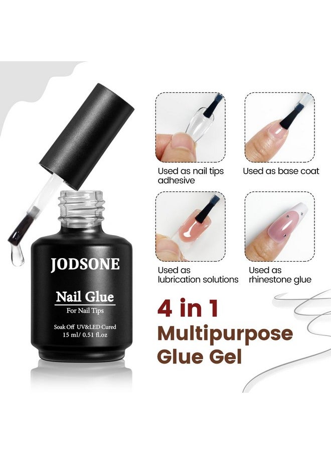 JODSONE - JODSONE 15ml Nail Glue Gel 5 in 1 for Nail Tips Long Lasting Extension Glue for Clear Nail Tips and Clear Press on Nails, Nail Repair Treatment, Salon Art DIY at Home Need U V Light Cured - Image 1