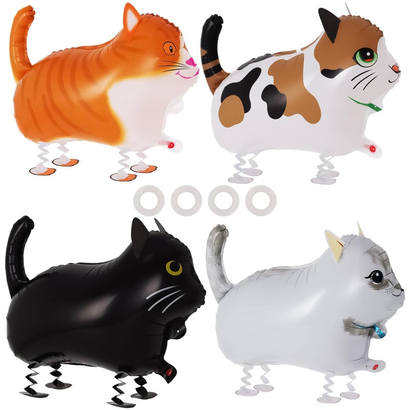 KINYFY 4 Pcs Walking Cat Balloons, Cat Balloons, Walking Animal Foil Mylar Balloon, Farm Birthday Decorations for Cats Theme Party Supplies (Cat) - Image 1
