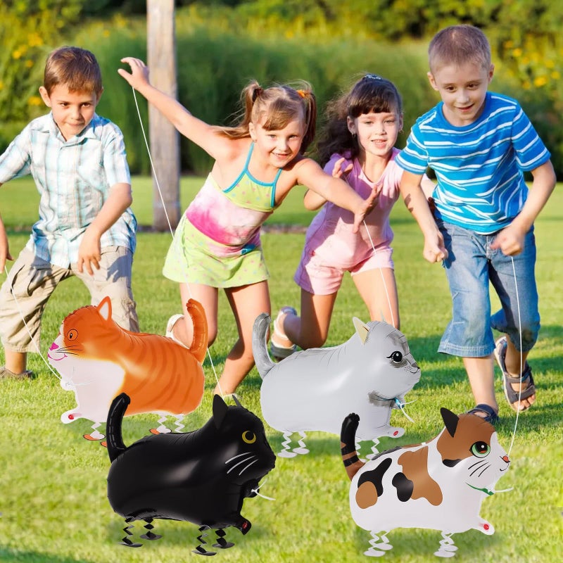 KINYFY 4 Pcs Walking Cat Balloons, Cat Balloons, Walking Animal Foil Mylar Balloon, Farm Birthday Decorations for Cats Theme Party Supplies (Cat) - Image 4