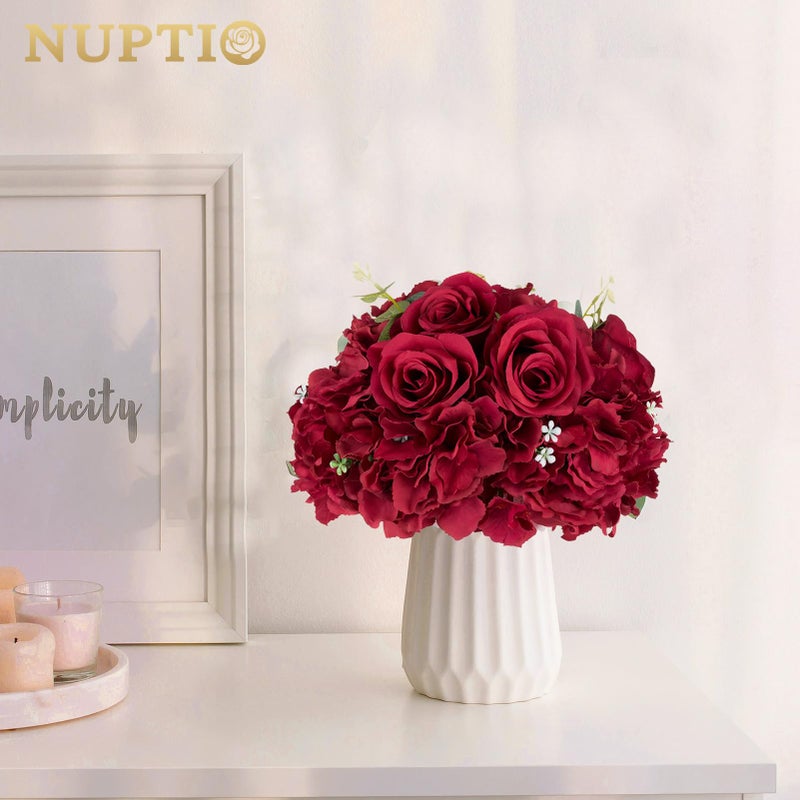 NUPTIO Flower Balls for Centerpieces Wedding: 2 Pcs 11.8 inch Diameter Artificial Flower Ball Arrangement Bouquet Centerpiece for Tables - Burgundy Fake Rose Flowers for Wedding Decor - Image 4