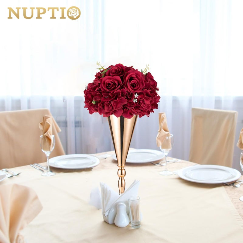 NUPTIO Flower Balls for Centerpieces Wedding: 2 Pcs 11.8 inch Diameter Artificial Flower Ball Arrangement Bouquet Centerpiece for Tables - Burgundy Fake Rose Flowers for Wedding Decor - Image 3