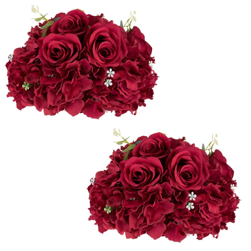 NUPTIO Flower Balls for Centerpieces Wedding: 2 Pcs 11.8 inch Diameter Artificial Flower Ball Arrangement Bouquet Centerpiece for Tables - Burgundy Fake Rose Flowers for Wedding Decor - Image 1