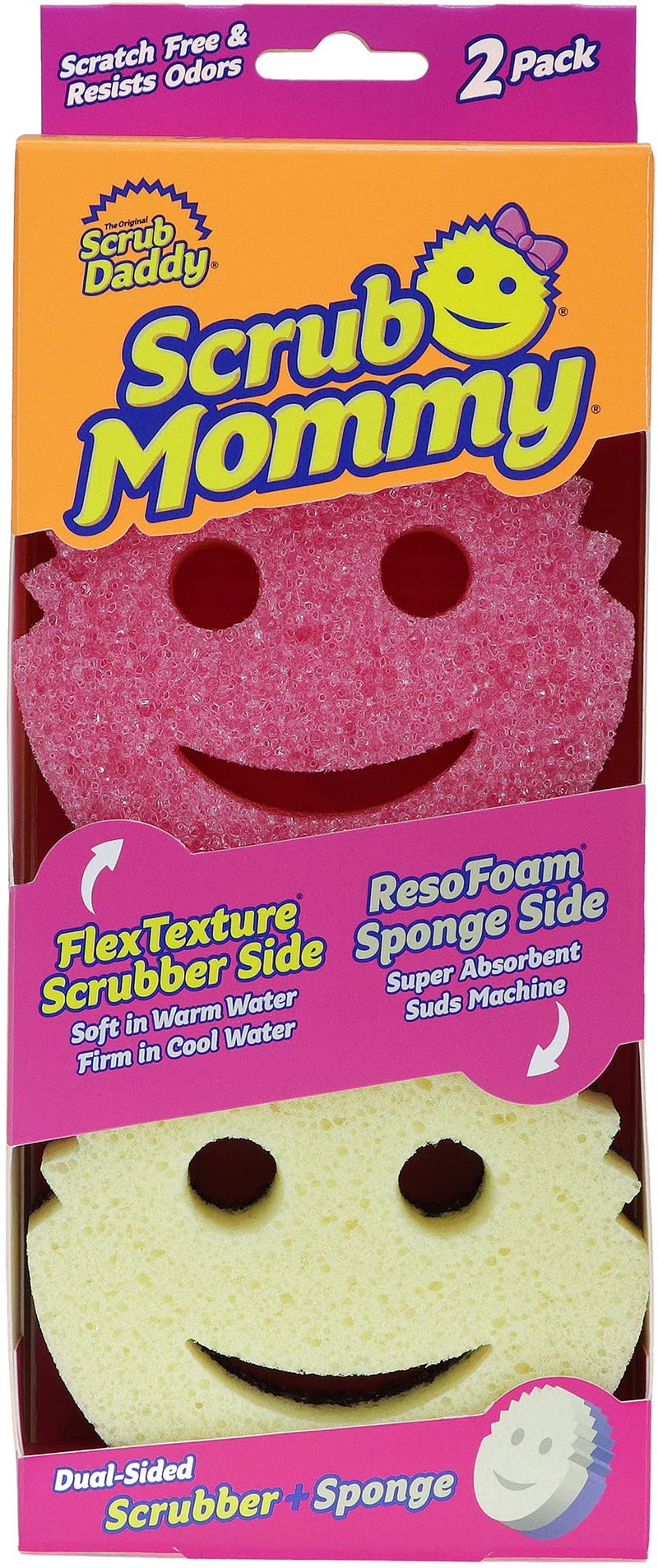 Scrub Daddy Scrub Mommy Washing Up Sponge  Dual Sided Scrubbing Non Scratch Scourers Smiley Face Sponges for Cleaning Kitchen  Bathroom Dish Scrubber FlexTexture Home Products Pink Twin Pack