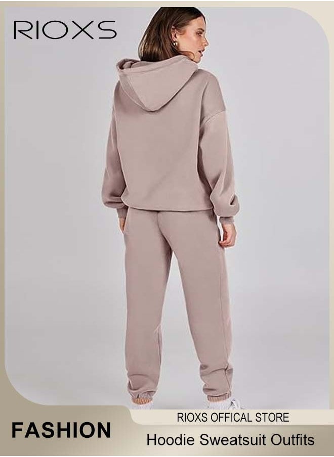 RIOXS Womens Hoodie Sweatsuit 2 Pieces Outfits Matching Sets Long Sleeve Hooded Pullover Sweatshirts And Sweatpants Tracksuits Joggers Sweat Sets Casual Fashion Jogger Tacksuits  - Image 3