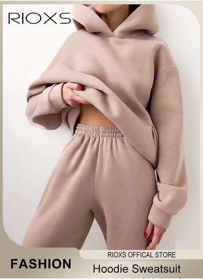 RIOXS Womens Hoodie Sweatsuit 2 Pieces Outfits Matching Sets Long Sleeve Hooded Pullover Sweatshirts And Sweatpants Tracksuits Joggers Sweat Sets Casual Fashion Jogger Tacksuits  - Image 1