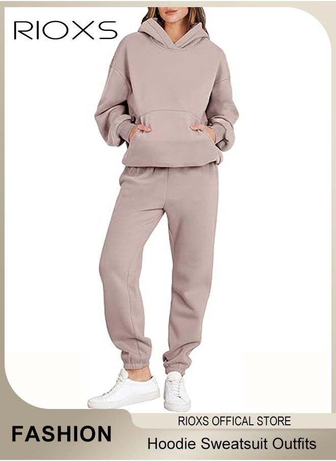 RIOXS Womens Hoodie Sweatsuit 2 Pieces Outfits Matching Sets Long Sleeve Hooded Pullover Sweatshirts And Sweatpants Tracksuits Joggers Sweat Sets Casual Fashion Jogger Tacksuits  - Image 5
