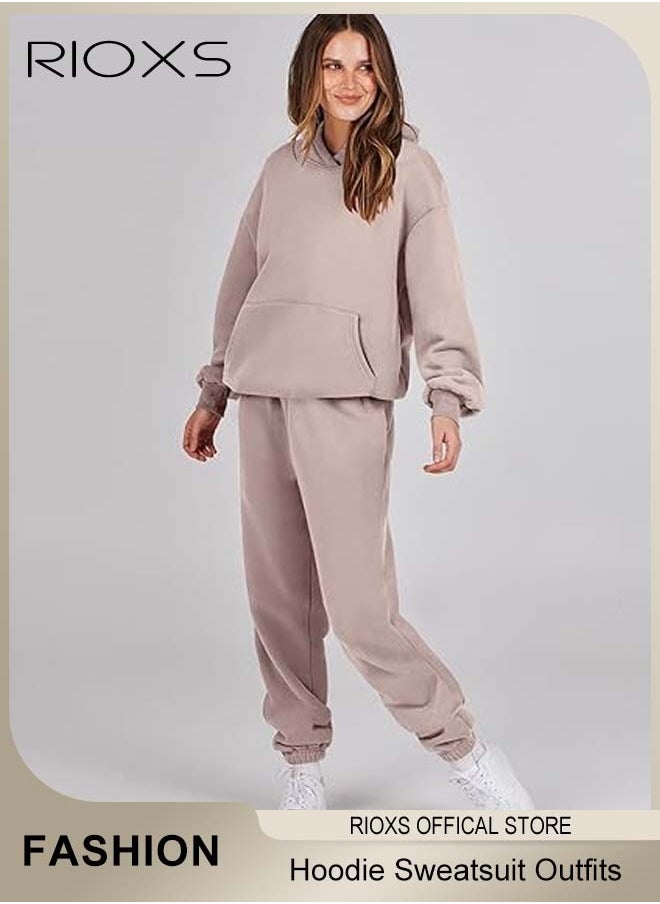 RIOXS Womens Hoodie Sweatsuit 2 Pieces Outfits Matching Sets Long Sleeve Hooded Pullover Sweatshirts And Sweatpants Tracksuits Joggers Sweat Sets Casual Fashion Jogger Tacksuits  - Image 2