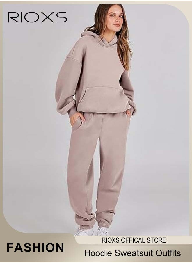 RIOXS Womens Hoodie Sweatsuit 2 Pieces Outfits Matching Sets Long Sleeve Hooded Pullover Sweatshirts And Sweatpants Tracksuits Joggers Sweat Sets Casual Fashion Jogger Tacksuits  - Image 4