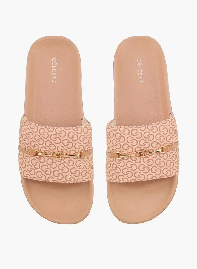 Celeste Women Monogram Print Slides