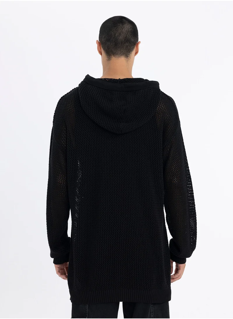 ديفاكتو Regular Fit Hooded Knit Sweater