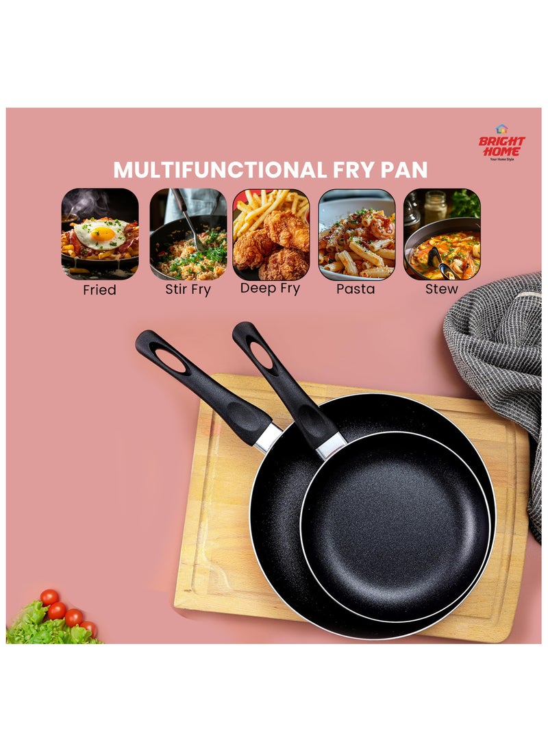 Bright Home - Frying Pan 2 Pcs 20/24 Aluminum Body Scratch-Resistant | Non-Stick Coating Dishwasher-Safe | Ergonomic Handle High-Quality | Chef's Pan| Ideal for Frying Sautéing Stir Frying - Image 1