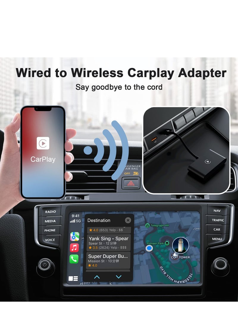 Wireless CarPlay Adapter for iPhone, Wireless Carplay Dongle Converts Factory Cars Wired Carplay to Wireless, Carplay Bluetooth Adapter, 5Ghz WiFi Auto-Connect Online Update, Support iOS 13+, Black - Image 2