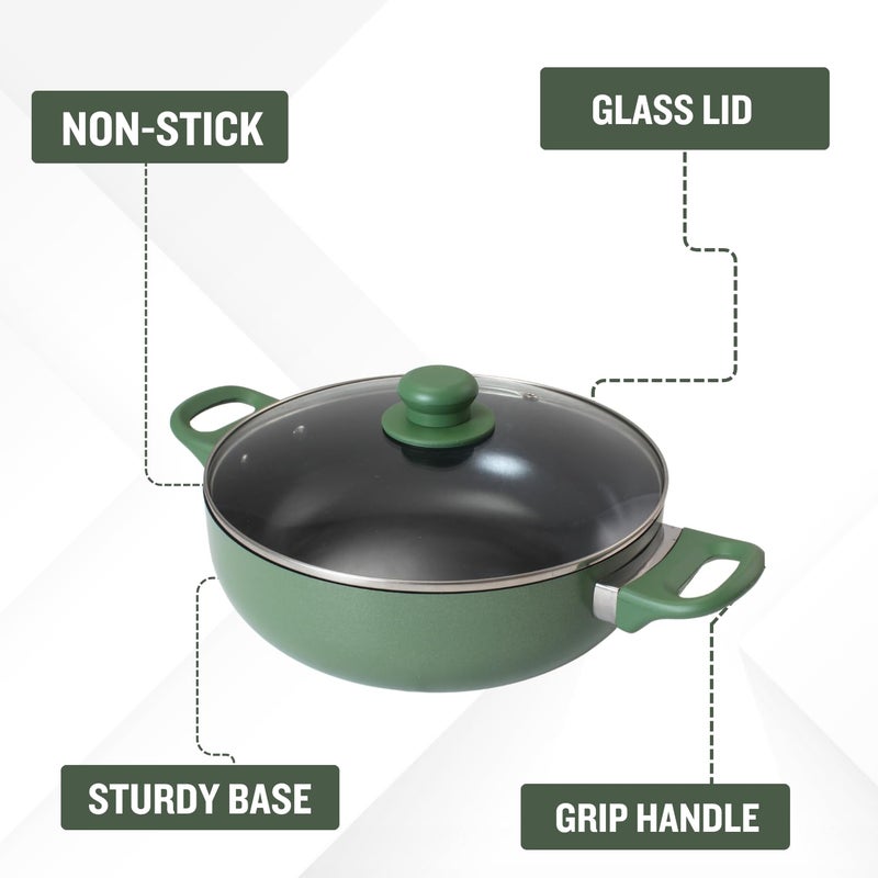 PLUMM Get Granite Kadhai | Granite Stone Kadhai | Deep Frying Pot | Induction Kadai | Induction Base Deep Kadai | Biryani Pot 26cm(Green) | 1 Year Warranty - Image 2