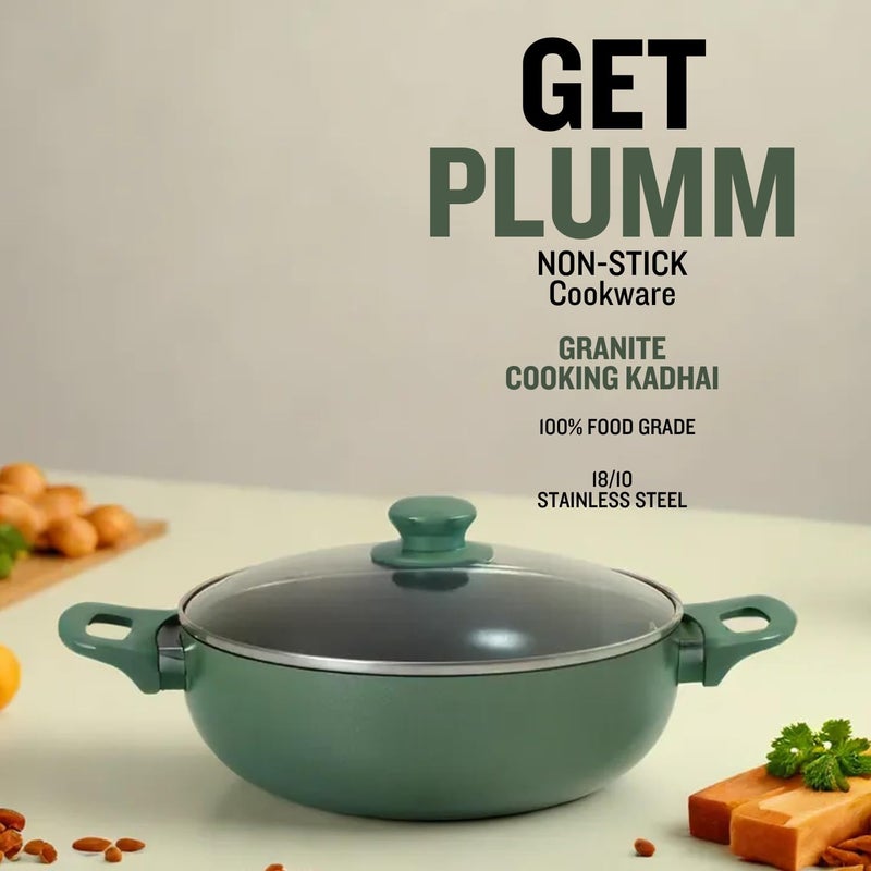PLUMM Get Granite Kadhai | Granite Stone Kadhai | Deep Frying Pot | Induction Kadai | Induction Base Deep Kadai | Biryani Pot 26cm(Green) | 1 Year Warranty - Image 4