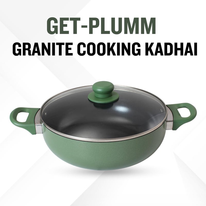 PLUMM Get Granite Kadhai | Granite Stone Kadhai | Deep Frying Pot | Induction Kadai | Induction Base Deep Kadai | Biryani Pot 26cm(Green) | 1 Year Warranty - Image 3