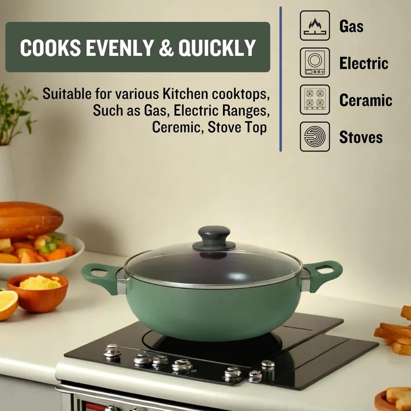 PLUMM Get Granite Kadhai | Granite Stone Kadhai | Deep Frying Pot | Induction Kadai | Induction Base Deep Kadai | Biryani Pot 26cm(Green) | 1 Year Warranty - Image 5