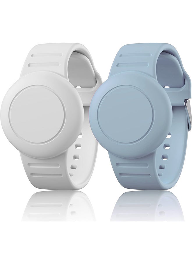 O Ozone Waterproof Silicone Airtag Bracelet for Kids |Hidden GPS Tracker Wristband For Apple Airtag,Lightweight & Adjustable Strap for Kids- White& Light Blue  - Image 1