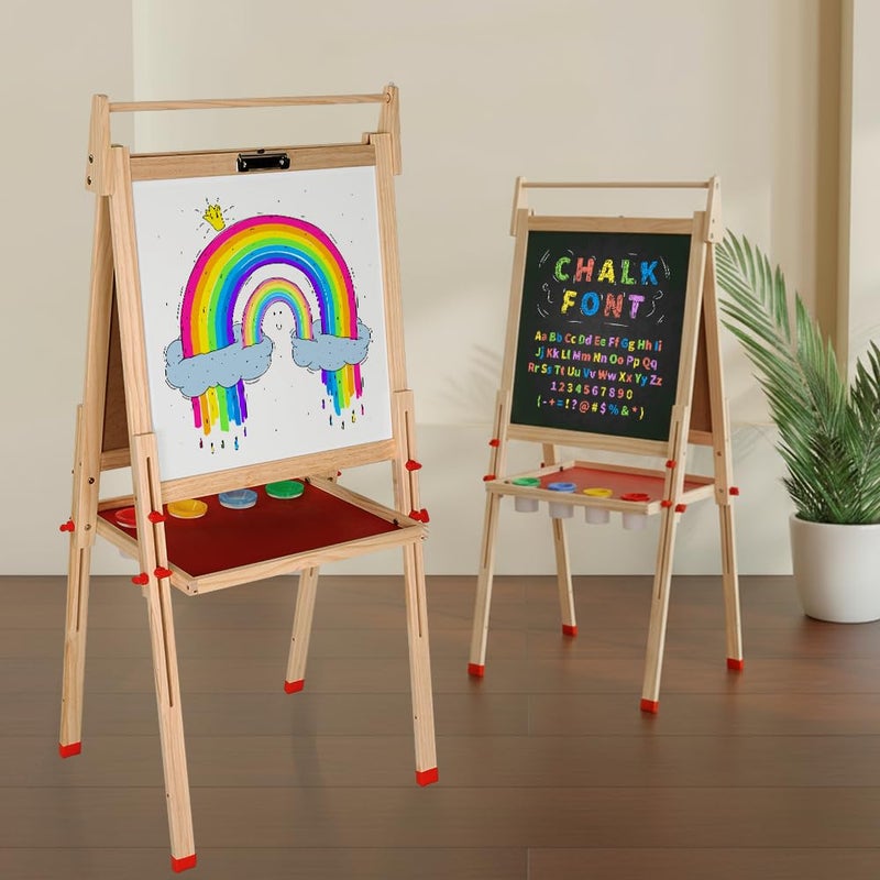 EAQ Easel for Kids Art Easel for Kids Ages 48 Height Adjustable Wooden Painting EaselWhiteboard Chalkboard with Paper Roll HolderLetters and Numbers Magnets and Other Accessories - Image 3