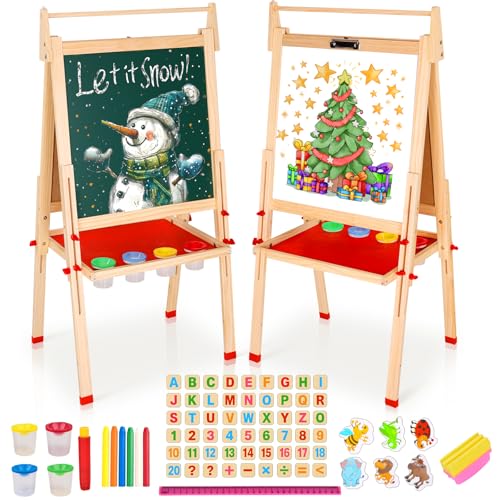EAQ Easel for Kids Art Easel for Kids Ages 48 Height Adjustable Wooden Painting EaselWhiteboard Chalkboard with Paper Roll HolderLetters and Numbers Magnets and Other Accessories - Image 1