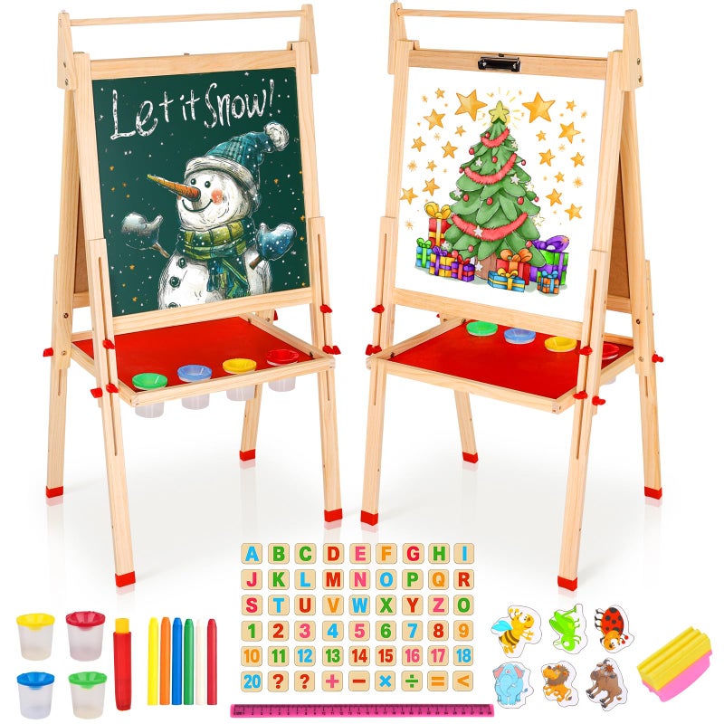 EAQ Easel for Kids Art Easel for Kids Ages 48 Height Adjustable Wooden Painting EaselWhiteboard Chalkboard with Paper Roll HolderLetters and Numbers Magnets and Other Accessories - Image 2