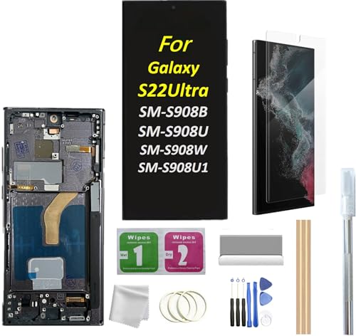 JMBTQ Galaxy S22 Ultra LCD Screen with Frame Replacement for Samsung Galaxy S22 Ultra SM-S908B SM-S908U1, SM-S908W LCD Screen Display Touch Digitizer with Frame+Tool (Black) - Image 1