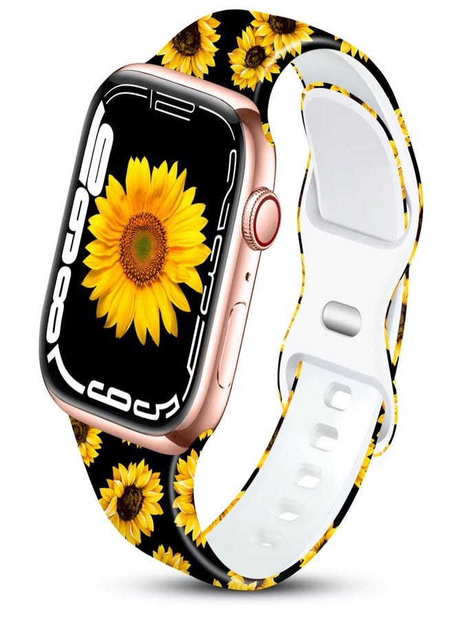 IKANFI Sport Band Compatible with Apple Watch Bands 49mm 45mm 44mm 42mm 41mm 40mm 38mm Women, Silicone Floral Printed Fadeless Pattern Design Strap for iWatch Series 9,8,7,6,5,4,3,2,1,SE - Image 1